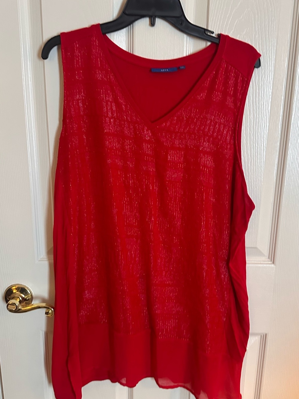 Avenue Red V-Neck Sleeveless Sheer Overlay Tank